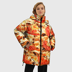Куртка зимняя женская Пицца с грибами и томатом - текстура, цвет: 3D-красный — фото 2