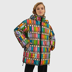 Куртка зимняя женская Паттерн с цветными карандашами, цвет: 3D-светло-серый — фото 2