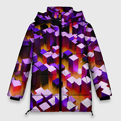 Куртка зимняя женская Фиолетовые блоки в оранжевом тумане, цвет: 3D-светло-серый