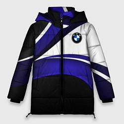 Куртка зимняя женская BMW Logotype - blue waves, цвет: 3D-светло-серый