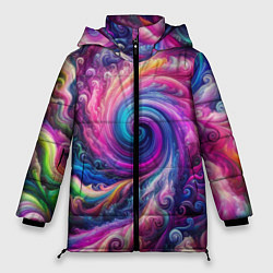 Куртка зимняя женская Абстракция, водоворот из ярких красок, цвет: 3D-черный
