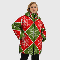 Куртка зимняя женская Рождественский паттерн со снежинками в ромбах, цвет: 3D-черный — фото 2