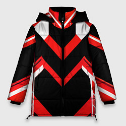 Куртка зимняя женская Красно-белые полосы и чёрный фон, цвет: 3D-черный