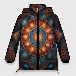 Куртка зимняя женская Симметричный орнамент - мандала узор со светящейся, цвет: 3D-светло-серый