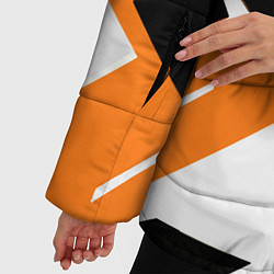 Куртка зимняя женская Чёрно-оранжевые широкие линии на белом фоне, цвет: 3D-красный — фото 2