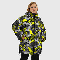 Куртка зимняя женская Шестиугольная текстура желтого камуфляжа, цвет: 3D-черный — фото 2