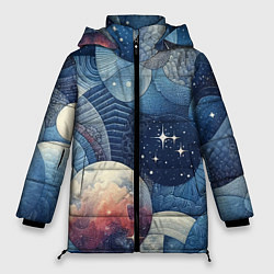Куртка зимняя женская Космический пэчворк - нейросеть, цвет: 3D-черный
