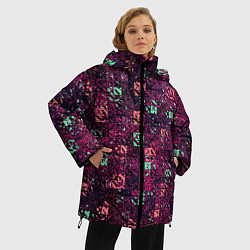 Куртка зимняя женская Тёмный пурпурный текстурированный кубики, цвет: 3D-черный — фото 2