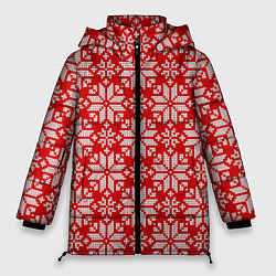 Куртка зимняя женская Цветной вязаный орнамент, цвет: 3D-красный
