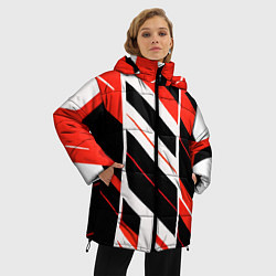 Куртка зимняя женская Black and red stripes on a white background, цвет: 3D-красный — фото 2