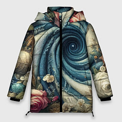 Куртка зимняя женская Джинсовая воронка нитки и цветы - нейросеть, цвет: 3D-черный