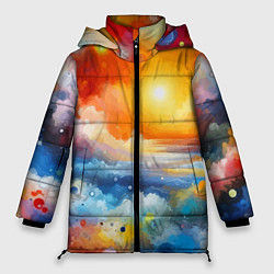 Женская зимняя куртка Закат солнца - разноцветные облака