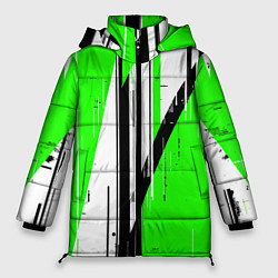 Куртка зимняя женская Black and white vertical stripes on a green backgr, цвет: 3D-красный