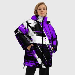 Куртка зимняя женская Diagonal black and white stripes on a purple backg, цвет: 3D-черный — фото 2