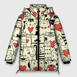 Куртка зимняя женская Любящие котики, цвет: 3D-красный