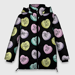 Куртка зимняя женская Сердца с надписями, цвет: 3D-черный