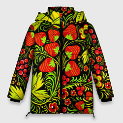 Куртка зимняя женская Хохлома: земляника, цвет: 3D-черный