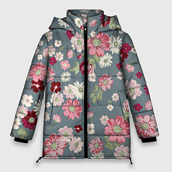 Куртка зимняя женская Цветочки, цвет: 3D-светло-серый