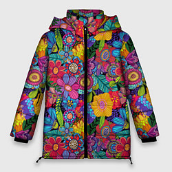 Куртка зимняя женская Яркие цветы, цвет: 3D-светло-серый