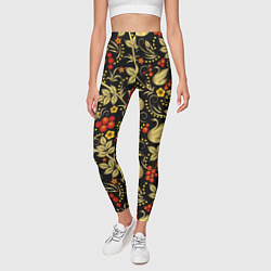 Леггинсы женские Хохлома золотые лебеди, цвет: 3D-принт — фото 2