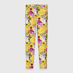 Леггинсы женские Подсолнухи и цветы, цвет: 3D-принт