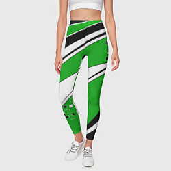 Леггинсы женские Абстрактный узор черно зеленый с белым, цвет: 3D-принт — фото 2
