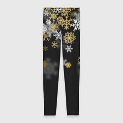 Леггинсы женские Золотые и белые снежинки, цвет: 3D-принт