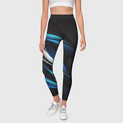 Леггинсы женские Абстрактные синие и белые линии на черном фоне, цвет: 3D-принт — фото 2