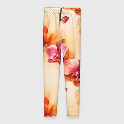 Леггинсы женские Акварельные цветы - персиковый паттерн, цвет: 3D-принт