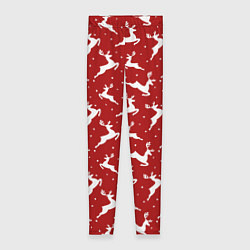 Женские легинсы Красный паттерн с новогодними оленями