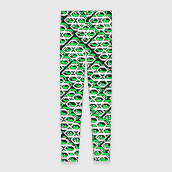Леггинсы женские Зелёно-белый узор на чёрном фоне, цвет: 3D-принт
