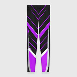 Леггинсы женские Фиолетово-серые полосы на чёрном фоне, цвет: 3D-принт