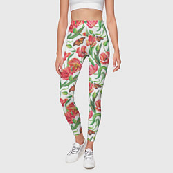 Леггинсы женские Красные тюльпаны, цвет: 3D-принт — фото 2