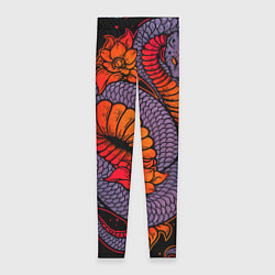 Женские легинсы Цветы и змея - Японский стиль