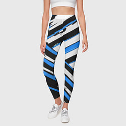 Леггинсы женские Бело-синие диагональные полосы на чёрном фоне, цвет: 3D-принт — фото 2