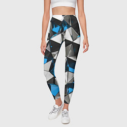 Леггинсы женские Сине-белые рельефные треугольники на чёрном фоне, цвет: 3D-принт — фото 2