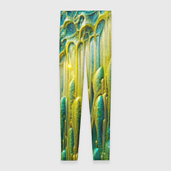 Леггинсы женские Золотисто-зеленые потеки, цвет: 3D-принт