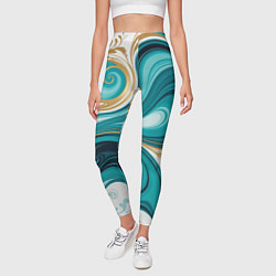 Леггинсы женские Бирюза и золото, цвет: 3D-принт — фото 2