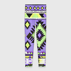 Леггинсы женские Геометрический сиренево желтый орнамент ацтеков, цвет: 3D-принт