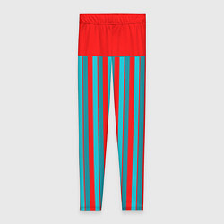 Женские легинсы Красно синий комбинированный узор с полосами