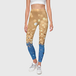 Леггинсы женские Золотистые блестки и синий низ, цвет: 3D-принт — фото 2