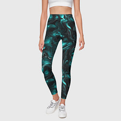 Леггинсы женские Бирюзово-черная мраморная текстура - блики, цвет: 3D-принт — фото 2