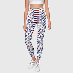 Леггинсы женские Полосатый морской орнамент с якорями, цвет: 3D-принт — фото 2