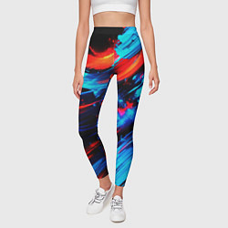 Леггинсы женские Синие и красные мазки краски на черном, цвет: 3D-принт — фото 2