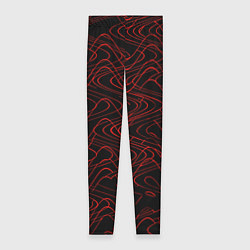Леггинсы женские Чёрный с красными волнистыми линиями абстракция, цвет: 3D-принт