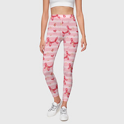 Леггинсы женские Красные шарики-собачки на розовых полосках, цвет: 3D-принт — фото 2