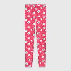 Леггинсы женские Красный узор в горошек с цветами ретро, цвет: 3D-принт