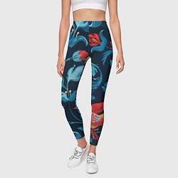 Леггинсы женские Ночные цветы и птицы, цвет: 3D-принт — фото 2