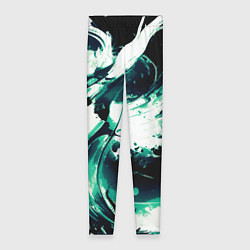 Женские легинсы Чёрно-зелёный абстракция волна