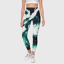 Леггинсы женские Чёрно-зелёный абстракция волна, цвет: 3D-принт — фото 2